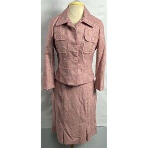 Bebe Blend Wool Skirt Suit Pink Jacket Sz 4 Skirt Sz 6 (Jacket Missing 1 Button)
